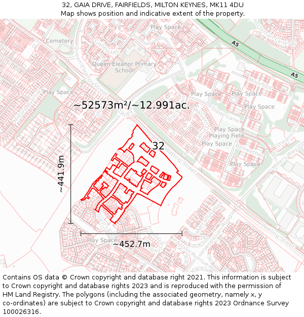 32, GAIA DRIVE, FAIRFIELDS, MILTON KEYNES, MK11 4DU: Plot and title map