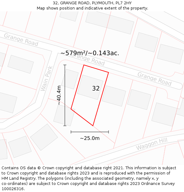 32, GRANGE ROAD, PLYMOUTH, PL7 2HY: Plot and title map