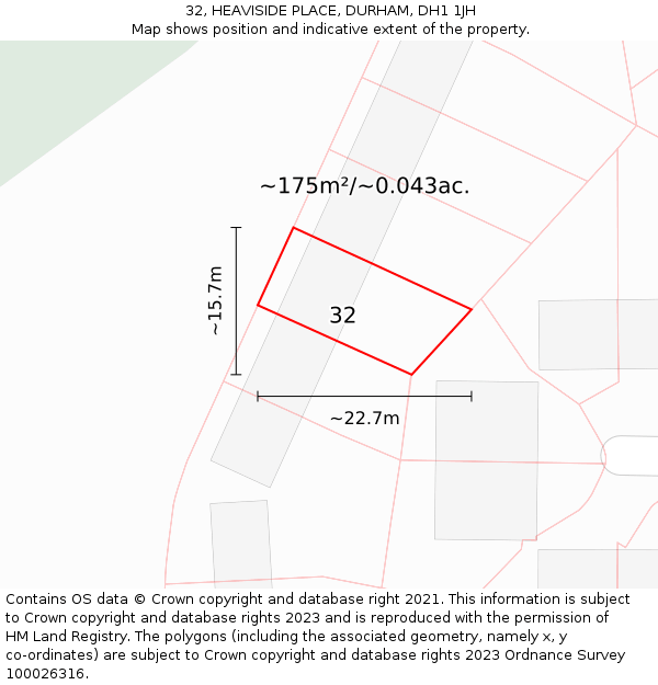 32, HEAVISIDE PLACE, DURHAM, DH1 1JH: Plot and title map