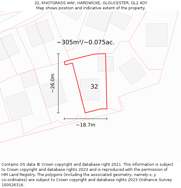 32, KNOTGRASS WAY, HARDWICKE, GLOUCESTER, GL2 4DY: Plot and title map