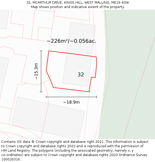 32, MCARTHUR DRIVE, KINGS HILL, WEST MALLING, ME19 4GW: Plot and title map