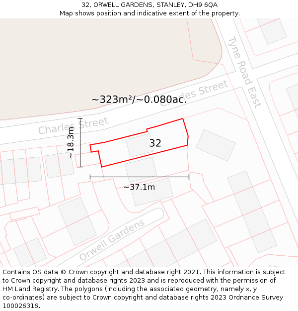 32, ORWELL GARDENS, STANLEY, DH9 6QA: Plot and title map