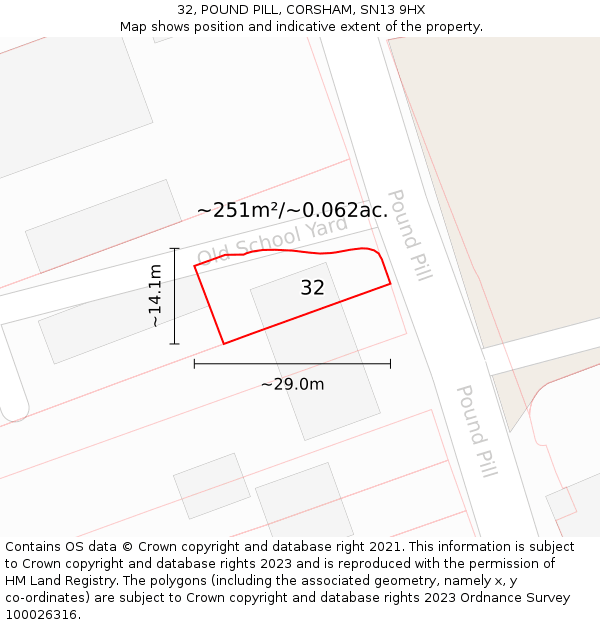 32, POUND PILL, CORSHAM, SN13 9HX: Plot and title map