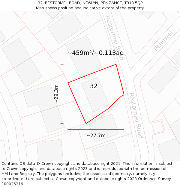 32, RESTORMEL ROAD, NEWLYN, PENZANCE, TR18 5QP: Plot and title map