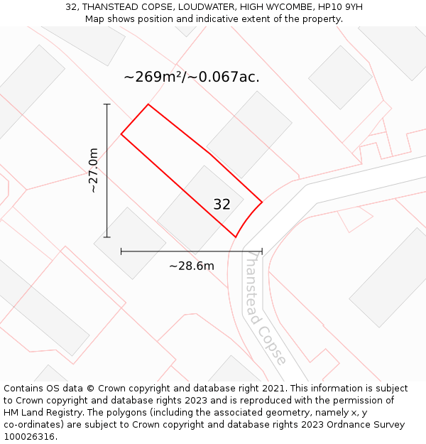 32, THANSTEAD COPSE, LOUDWATER, HIGH WYCOMBE, HP10 9YH: Plot and title map