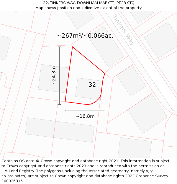 32, TINKERS WAY, DOWNHAM MARKET, PE38 9TQ: Plot and title map