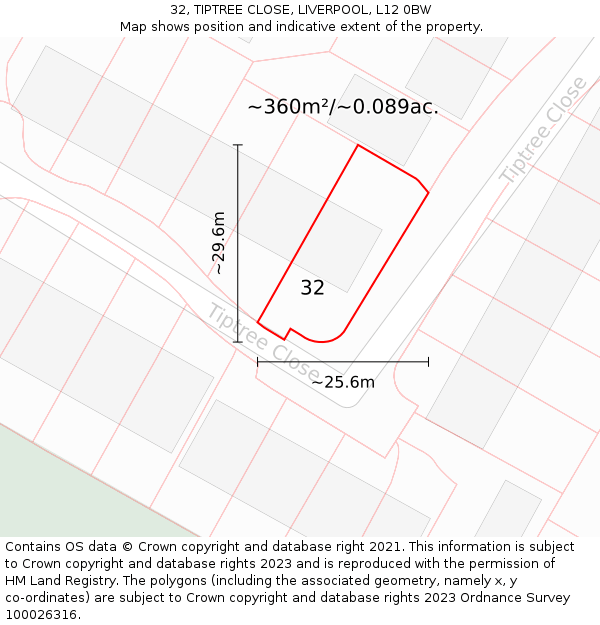 32, TIPTREE CLOSE, LIVERPOOL, L12 0BW: Plot and title map