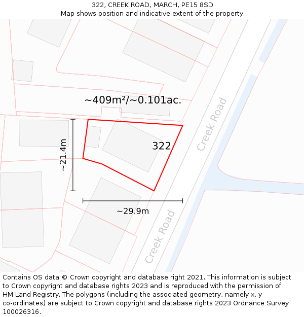 322, CREEK ROAD, MARCH, PE15 8SD: Plot and title map