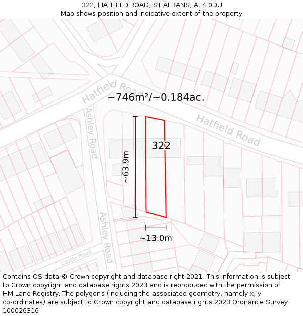 322, HATFIELD ROAD, ST ALBANS, AL4 0DU: Plot and title map