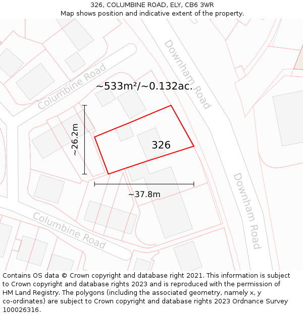 326, COLUMBINE ROAD, ELY, CB6 3WR: Plot and title map