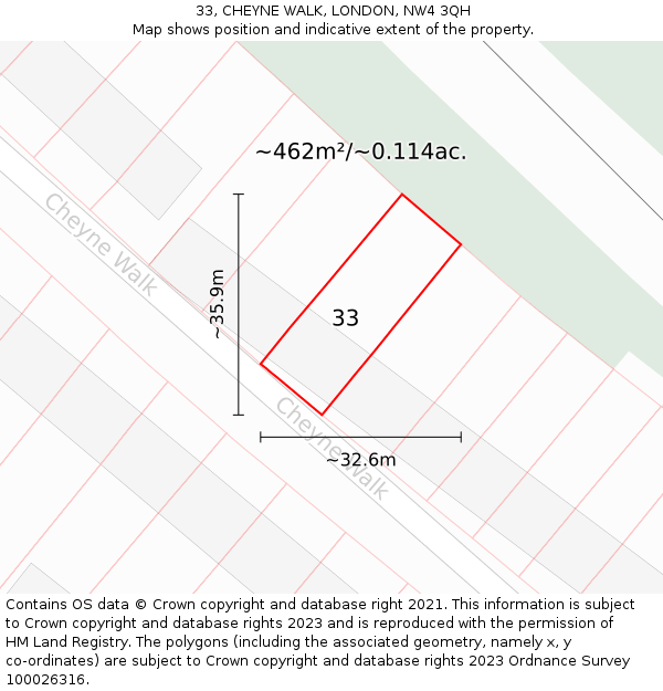 33, CHEYNE WALK, LONDON, NW4 3QH: Plot and title map