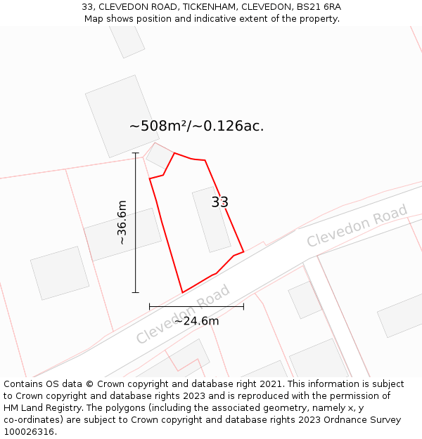 33, CLEVEDON ROAD, TICKENHAM, CLEVEDON, BS21 6RA: Plot and title map