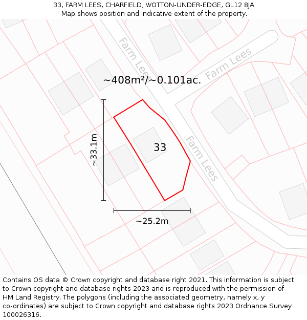 33, FARM LEES, CHARFIELD, WOTTON-UNDER-EDGE, GL12 8JA: Plot and title map