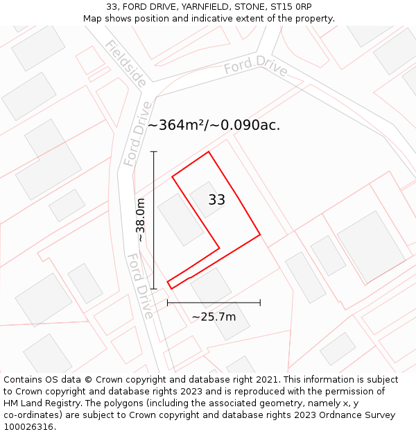 33, FORD DRIVE, YARNFIELD, STONE, ST15 0RP: Plot and title map