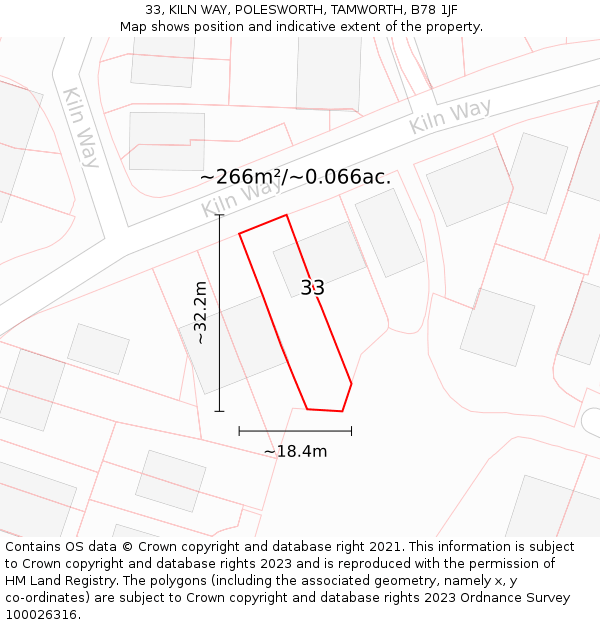 33, KILN WAY, POLESWORTH, TAMWORTH, B78 1JF: Plot and title map