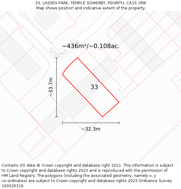 33, LINDEN PARK, TEMPLE SOWERBY, PENRITH, CA10 1RW: Plot and title map