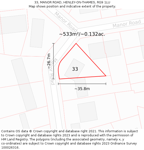 33, MANOR ROAD, HENLEY-ON-THAMES, RG9 1LU: Plot and title map