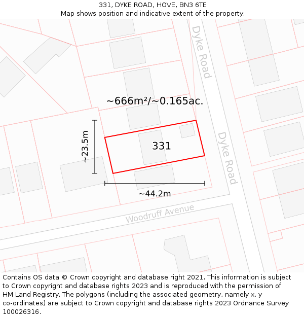 331, DYKE ROAD, HOVE, BN3 6TE: Plot and title map