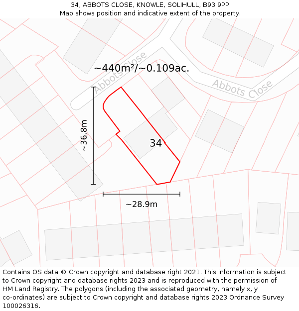34, ABBOTS CLOSE, KNOWLE, SOLIHULL, B93 9PP: Plot and title map