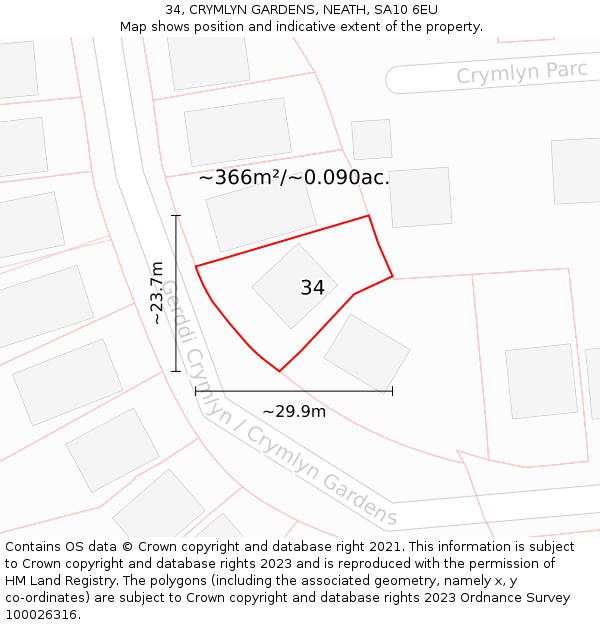 34, CRYMLYN GARDENS, NEATH, SA10 6EU: Plot and title map