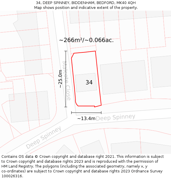 34, DEEP SPINNEY, BIDDENHAM, BEDFORD, MK40 4QH: Plot and title map