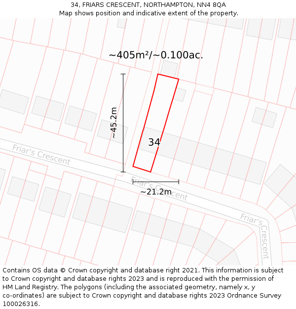 34, FRIARS CRESCENT, NORTHAMPTON, NN4 8QA: Plot and title map