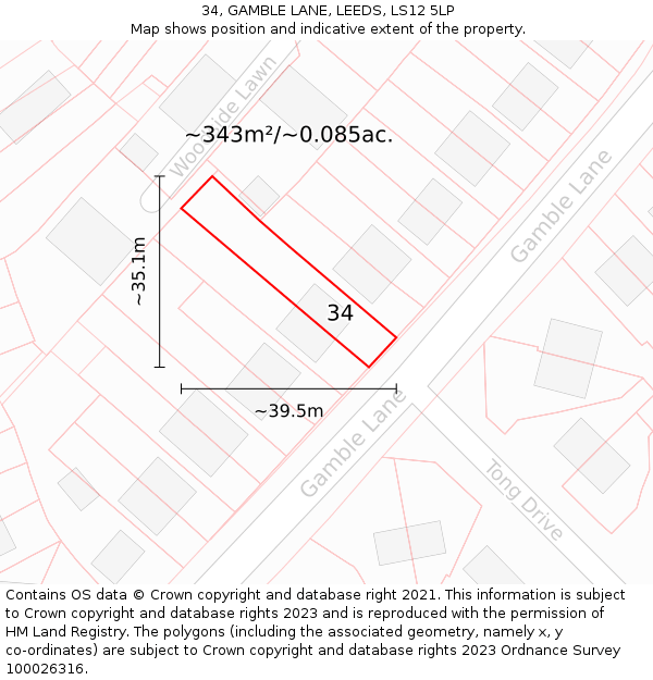 34, GAMBLE LANE, LEEDS, LS12 5LP: Plot and title map