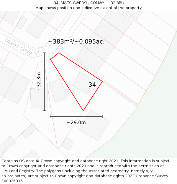 34, MAES GWERYL, CONWY, LL32 8RU: Plot and title map