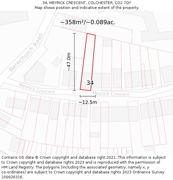 34, MEYRICK CRESCENT, COLCHESTER, CO2 7QY: Plot and title map