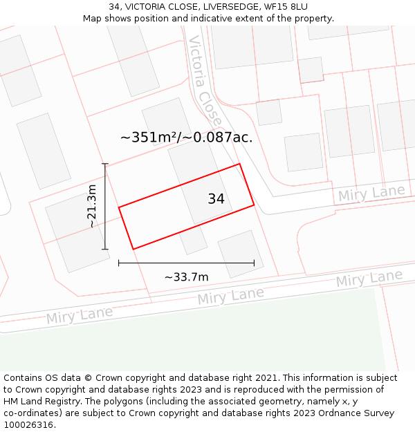 34, VICTORIA CLOSE, LIVERSEDGE, WF15 8LU: Plot and title map