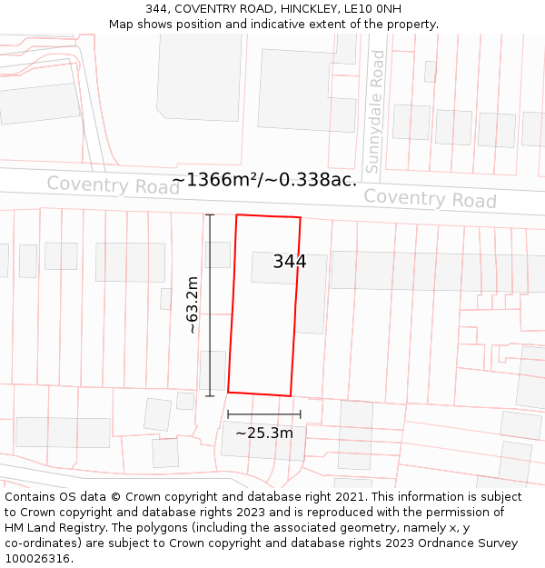 344, COVENTRY ROAD, HINCKLEY, LE10 0NH: Plot and title map