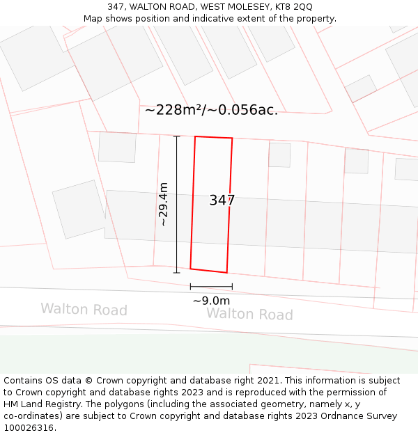 347, WALTON ROAD, WEST MOLESEY, KT8 2QQ: Plot and title map