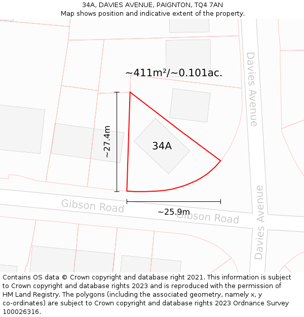 34A, DAVIES AVENUE, PAIGNTON, TQ4 7AN: Plot and title map