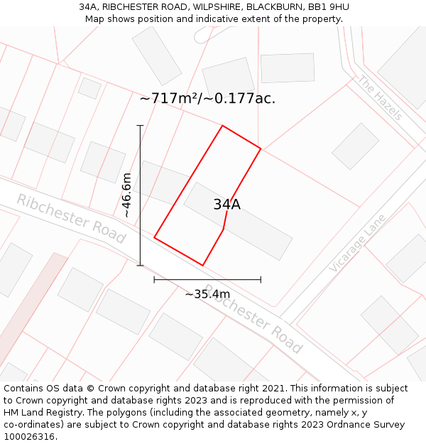 34A, RIBCHESTER ROAD, WILPSHIRE, BLACKBURN, BB1 9HU: Plot and title map