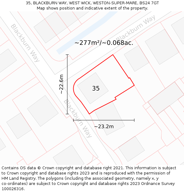 35, BLACKBURN WAY, WEST WICK, WESTON-SUPER-MARE, BS24 7GT: Plot and title map