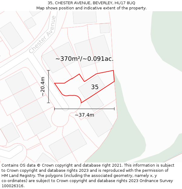 35, CHESTER AVENUE, BEVERLEY, HU17 8UQ: Plot and title map