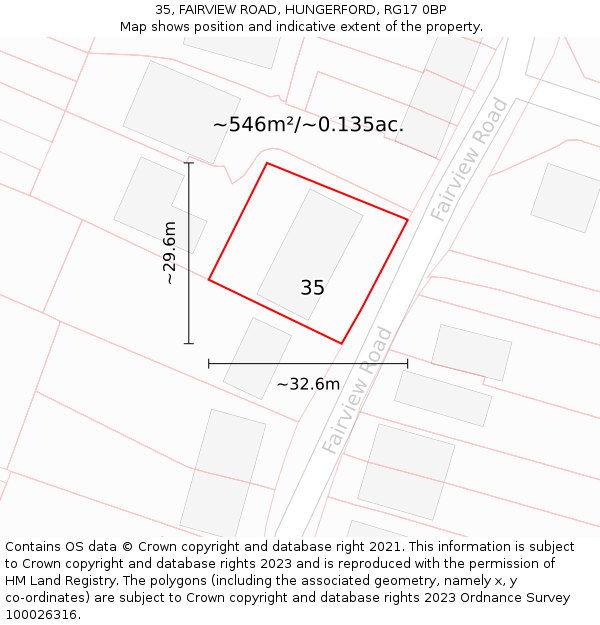 35, FAIRVIEW ROAD, HUNGERFORD, RG17 0BP: Plot and title map