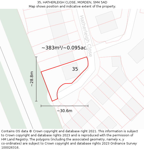 35, HATHERLEIGH CLOSE, MORDEN, SM4 5AD: Plot and title map