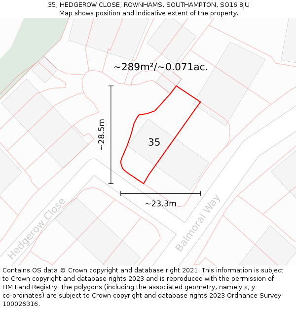 35, HEDGEROW CLOSE, ROWNHAMS, SOUTHAMPTON, SO16 8JU: Plot and title map