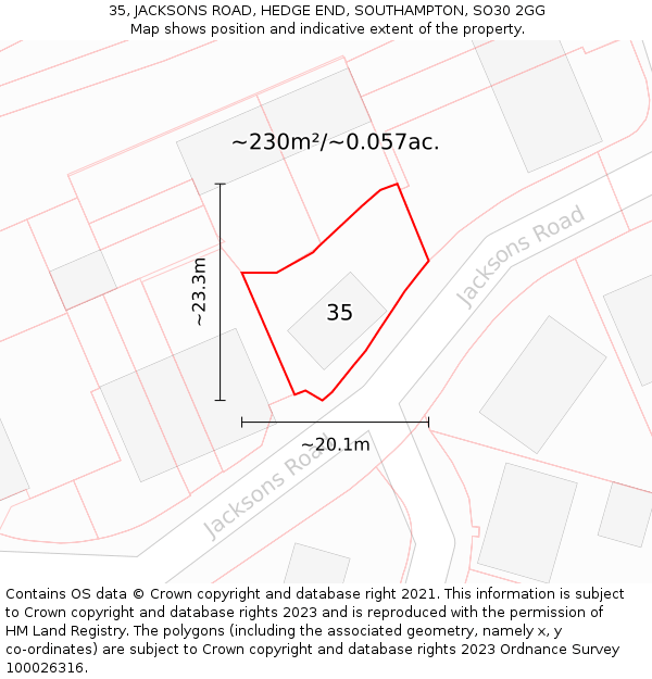 35, JACKSONS ROAD, HEDGE END, SOUTHAMPTON, SO30 2GG: Plot and title map