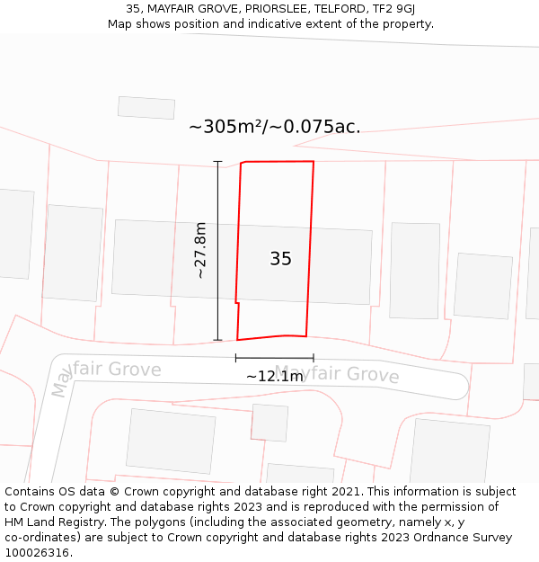 35, MAYFAIR GROVE, PRIORSLEE, TELFORD, TF2 9GJ: Plot and title map