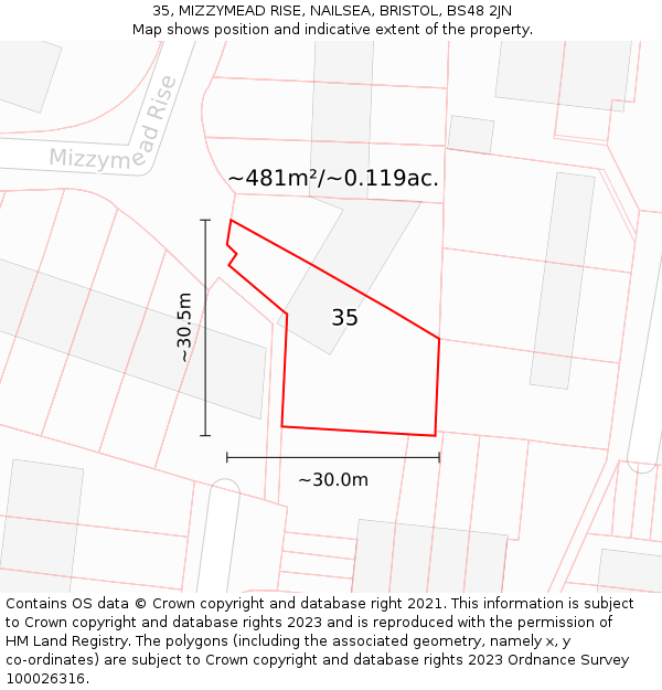 35, MIZZYMEAD RISE, NAILSEA, BRISTOL, BS48 2JN: Plot and title map