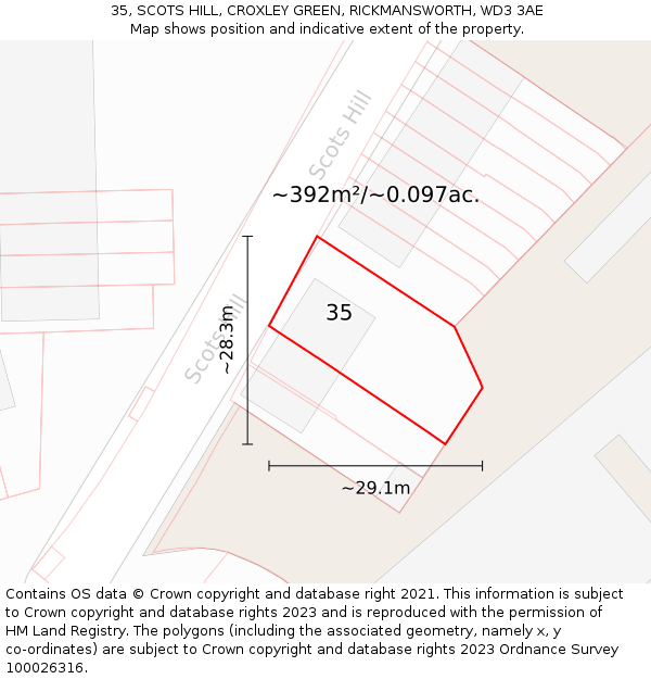 35, SCOTS HILL, CROXLEY GREEN, RICKMANSWORTH, WD3 3AE: Plot and title map