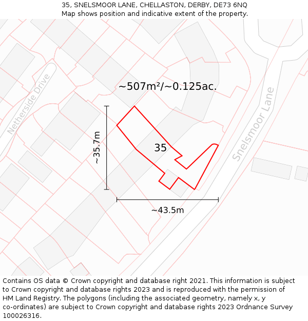 35, SNELSMOOR LANE, CHELLASTON, DERBY, DE73 6NQ: Plot and title map