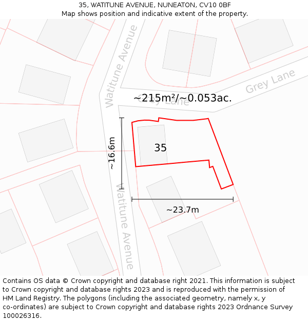 35, WATITUNE AVENUE, NUNEATON, CV10 0BF: Plot and title map