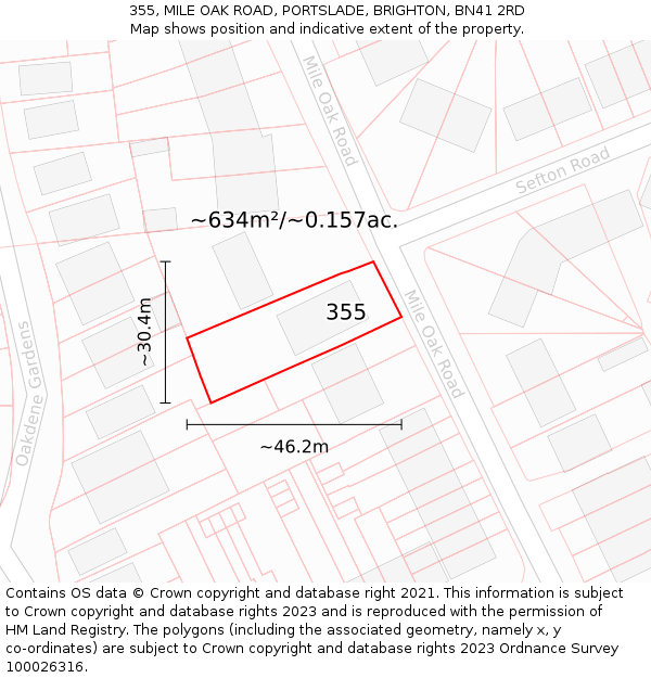 355, MILE OAK ROAD, PORTSLADE, BRIGHTON, BN41 2RD: Plot and title map