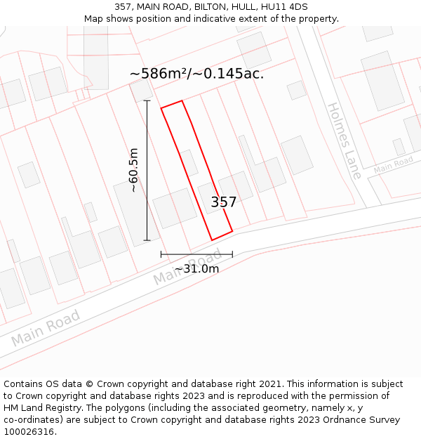 357, MAIN ROAD, BILTON, HULL, HU11 4DS: Plot and title map