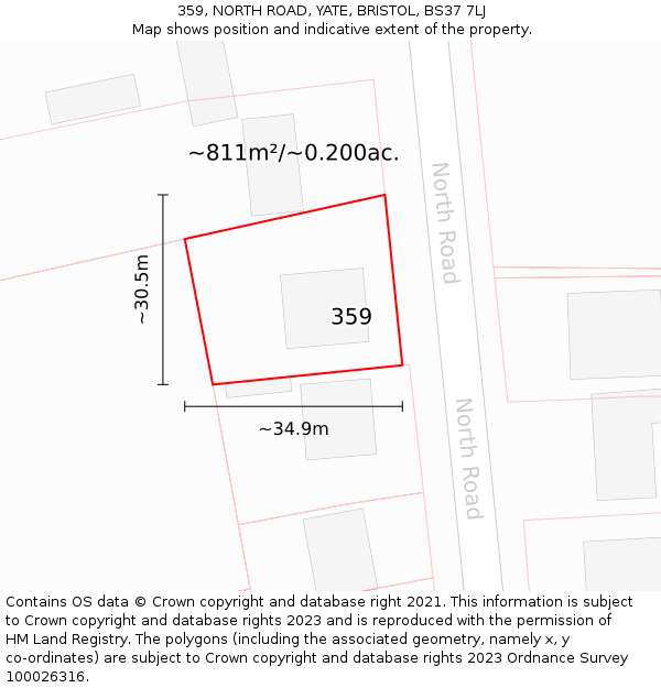 359, NORTH ROAD, YATE, BRISTOL, BS37 7LJ: Plot and title map