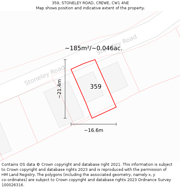 359, STONELEY ROAD, CREWE, CW1 4NE: Plot and title map