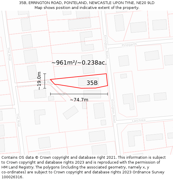 35B, ERRINGTON ROAD, PONTELAND, NEWCASTLE UPON TYNE, NE20 9LD: Plot and title map